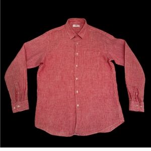 Uniqlo men's L red stripe linen shirt Brand New condition.